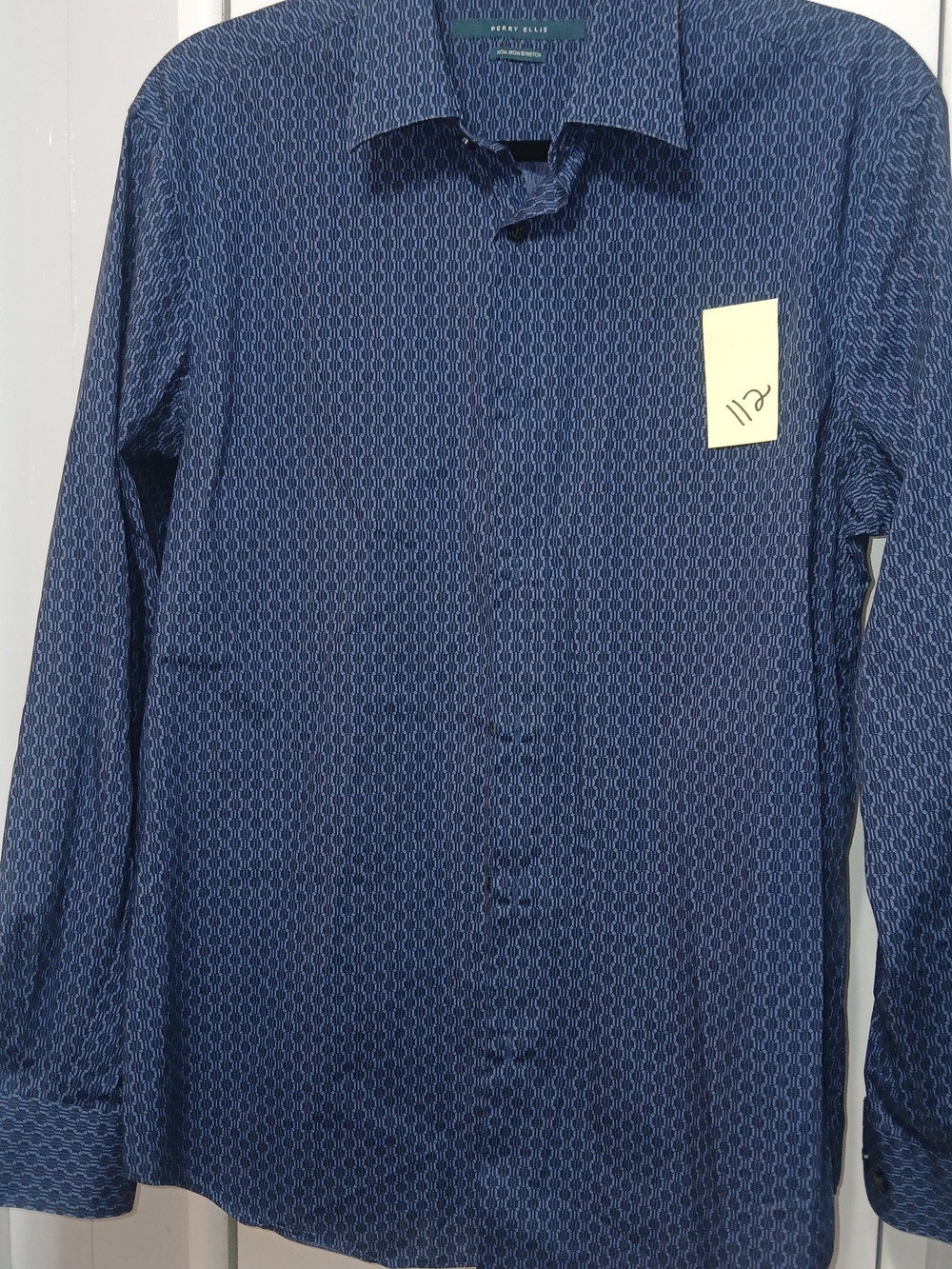 Perry Ellis Navy Geometric Long-Sleeve Dress Shirt